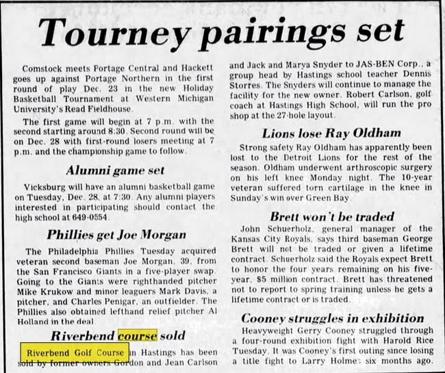 Riverbend Golf Course - Dec 15 1982 Changes Hands